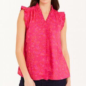 SugarLips Floral Ruffle Sleeve Blouse NWT Size Medium Hot Pink & Orange Casual